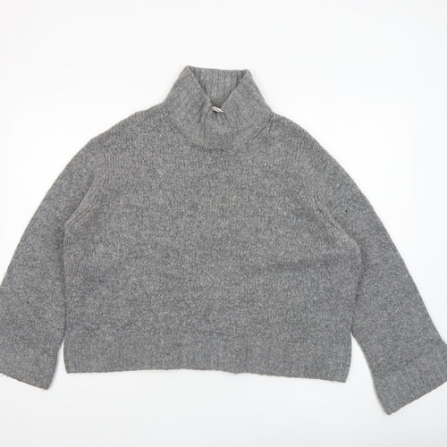 H&M Women’s Grey Wool Alpaca Blend Roll Neck Chunky Knit Jumper Size S