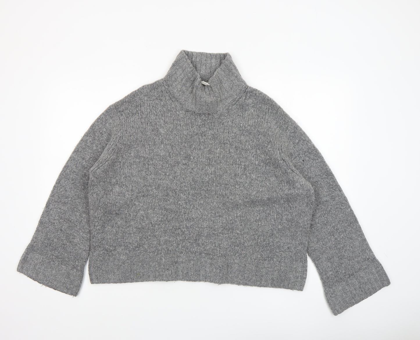 H&M Women’s Grey Wool Alpaca Blend Roll Neck Chunky Knit Jumper Size S