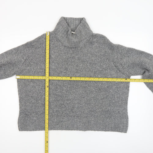 H&M Women’s Grey Wool Alpaca Blend Roll Neck Chunky Knit Jumper Size S