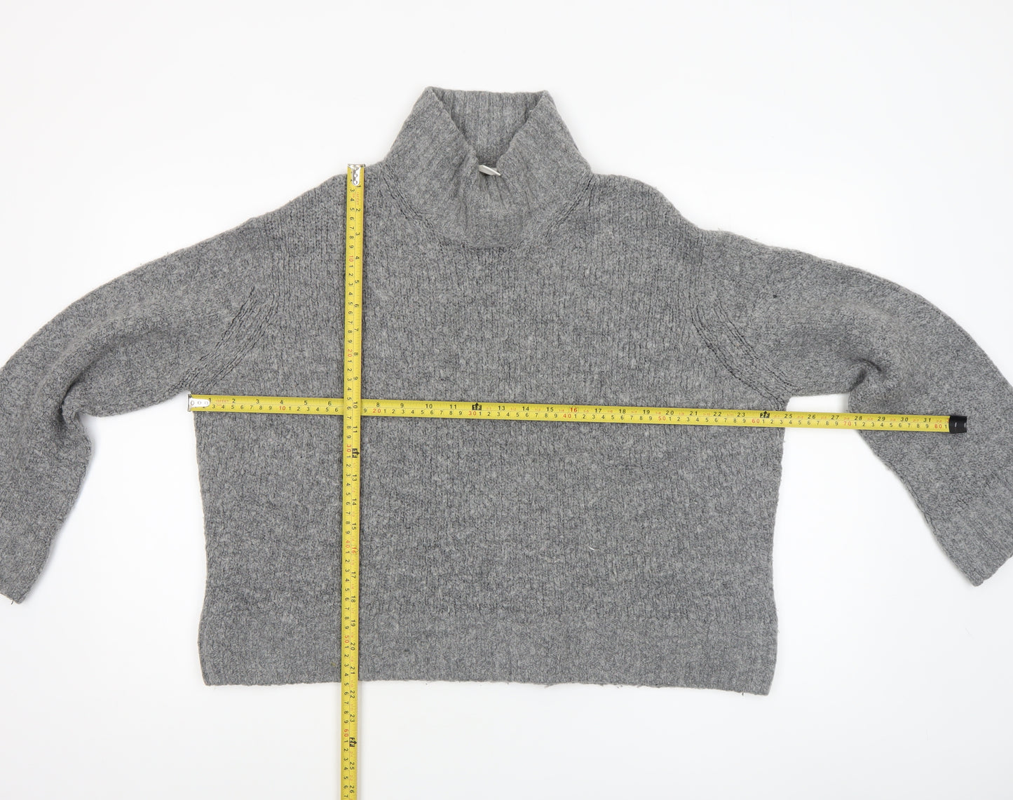 H&M Women’s Grey Wool Alpaca Blend Roll Neck Chunky Knit Jumper Size S