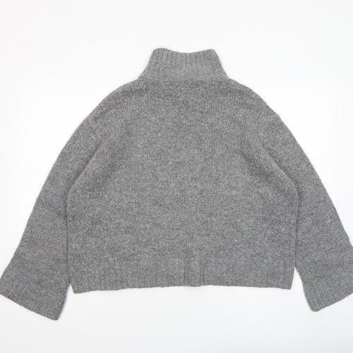 H&M Women’s Grey Wool Alpaca Blend Roll Neck Chunky Knit Jumper Size S