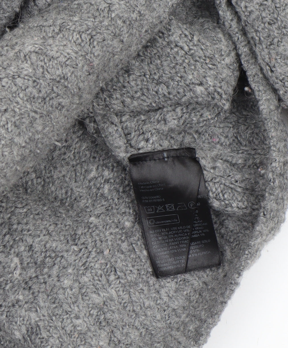 H&M Women’s Grey Wool Alpaca Blend Roll Neck Chunky Knit Jumper Size S