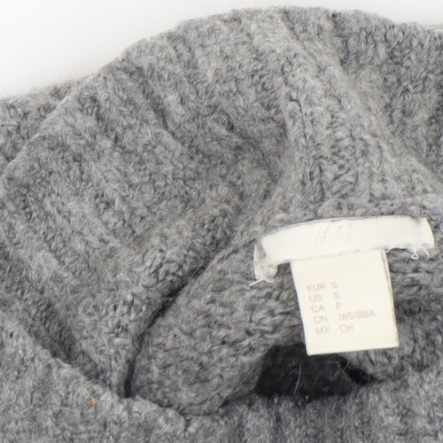 H&M Women’s Grey Wool Alpaca Blend Roll Neck Chunky Knit Jumper Size S