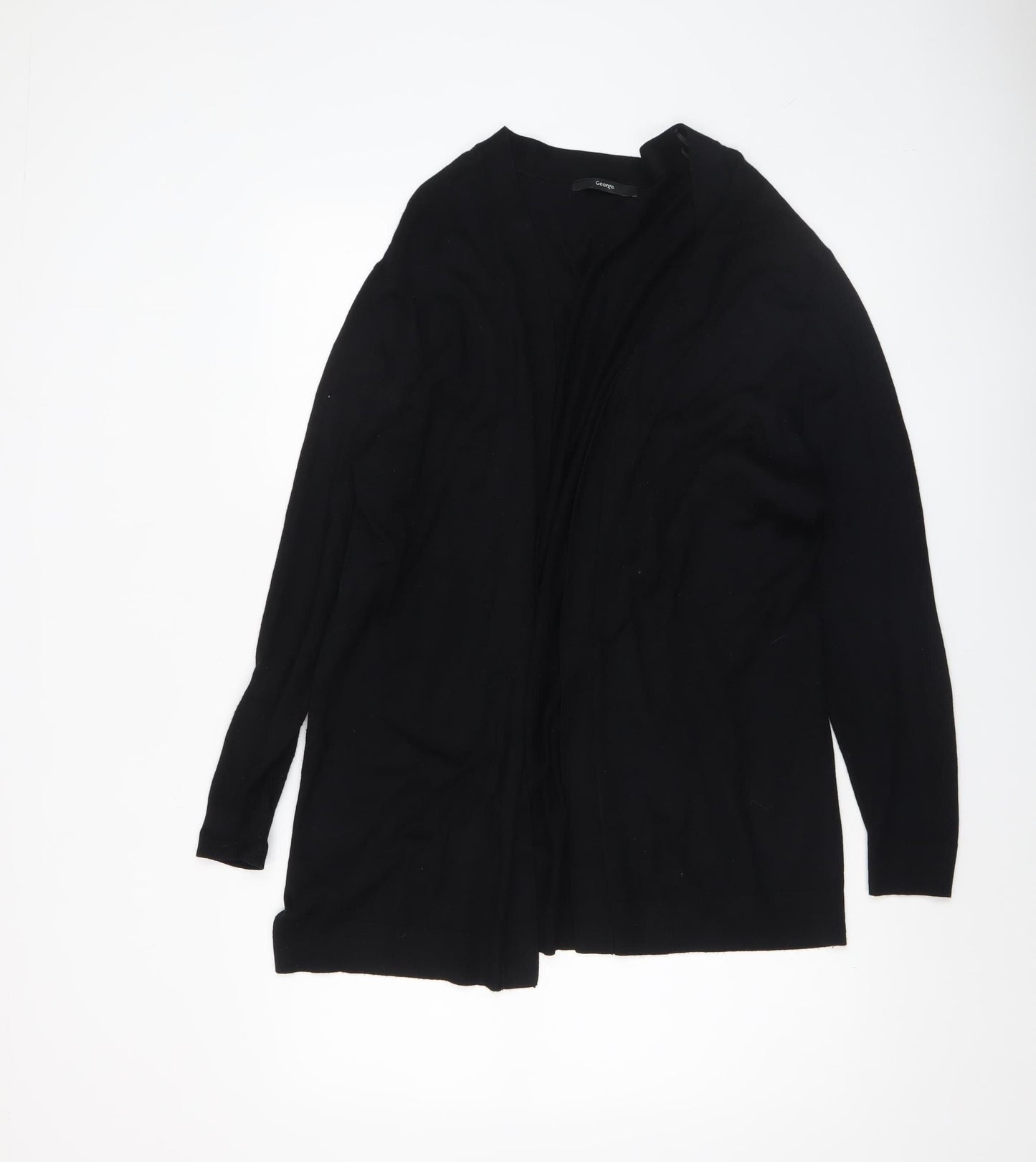 George Women Black L Long Sleeve Open Front Cardigan