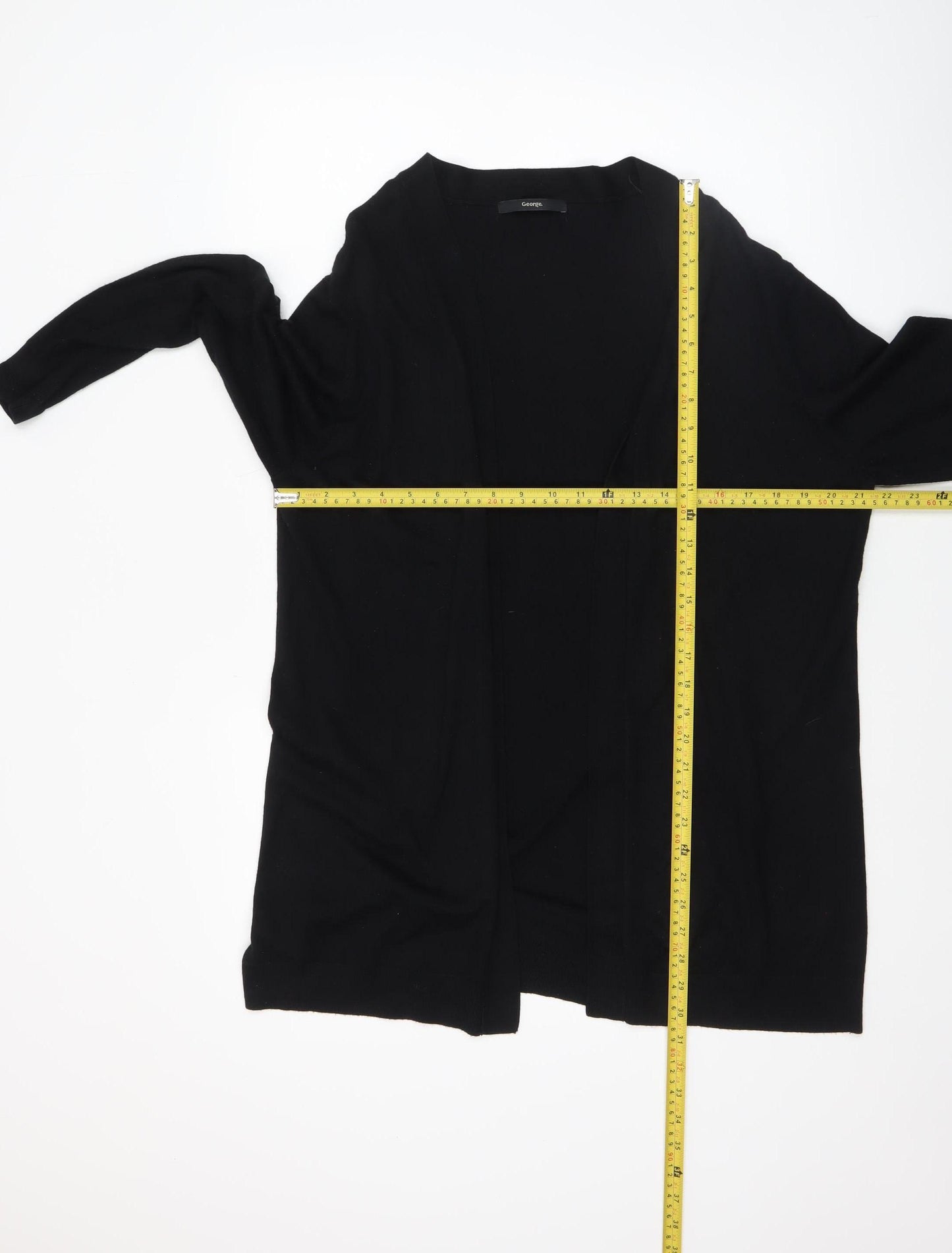 George Women Black L Long Sleeve Open Front Cardigan