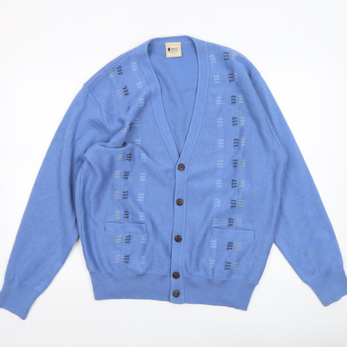 Gabicci Women Blue Wool Blend Button V-Neck Cardigan L