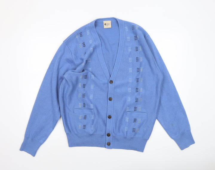 Gabicci Women Blue Wool Blend Button V-Neck Cardigan L