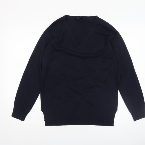M&Node Women's Navy V-Neck Long Sleeve Jumper Size L