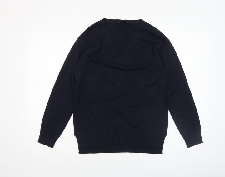 M&Node Women's Navy V-Neck Long Sleeve Jumper Size L