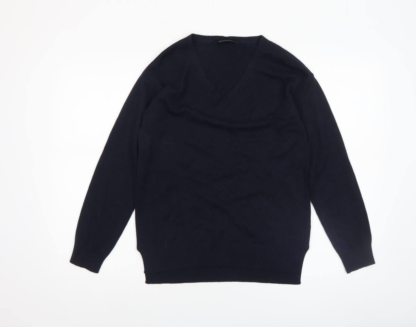M&Node Women's Navy V-Neck Long Sleeve Jumper Size L