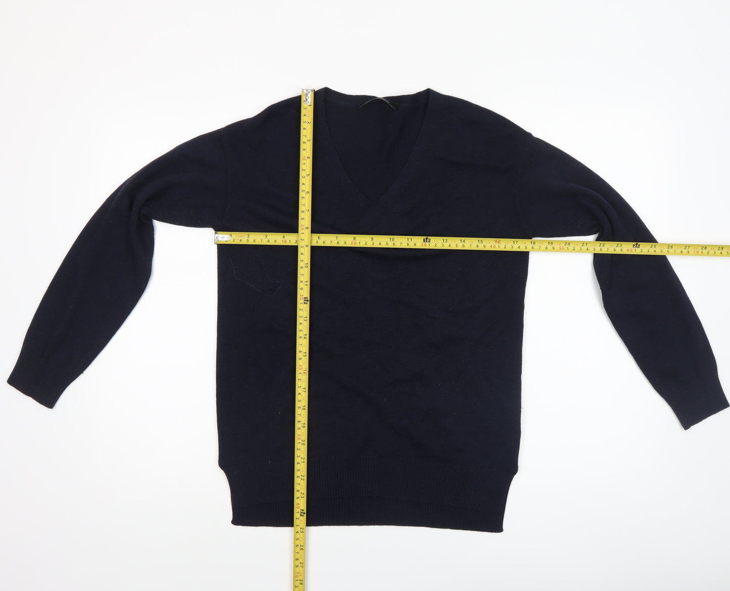 M&Node Women's Navy V-Neck Long Sleeve Jumper Size L