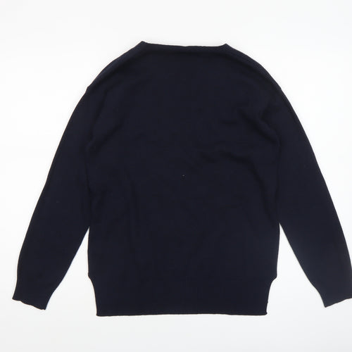 M&Node Women's Navy V-Neck Long Sleeve Jumper Size L