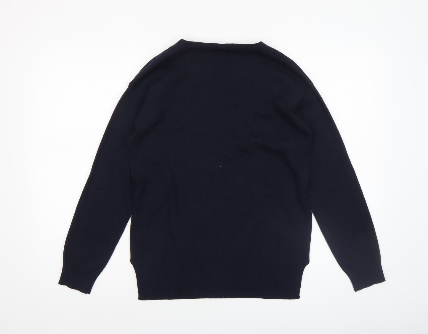 M&Node Women's Navy V-Neck Long Sleeve Jumper Size L