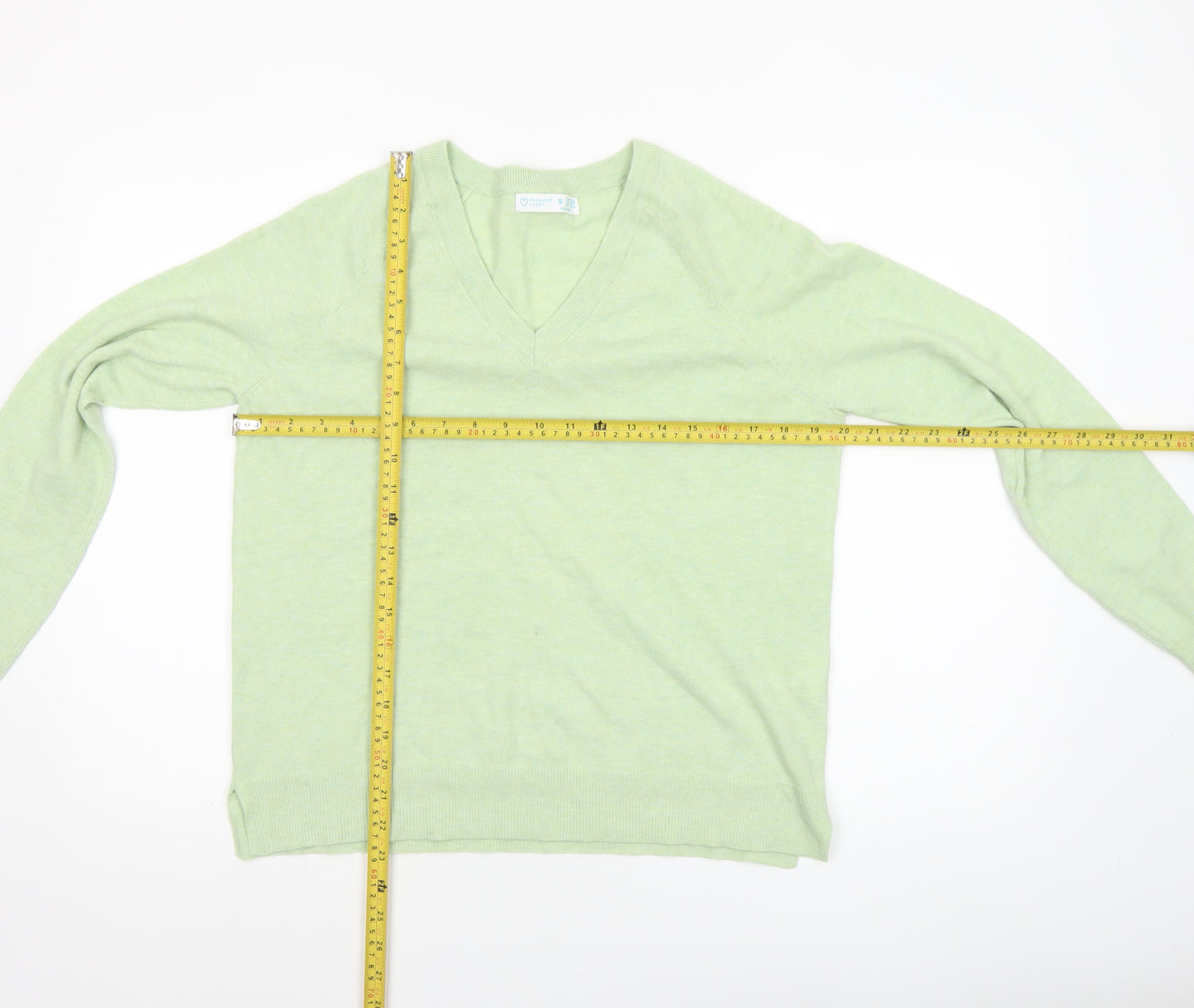 Primark Women Green V-Neck Pullover Knit Jumper Size S