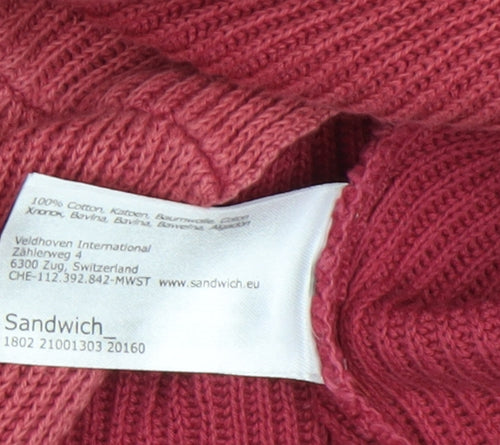 Sandwich Womens Red Cotton Rib Knit 3/4 Sleeve Pullover Jumper Size M