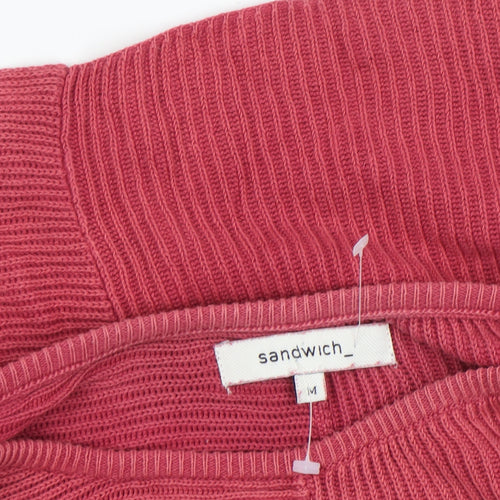 Sandwich Womens Red Cotton Rib Knit 3/4 Sleeve Pullover Jumper Size M