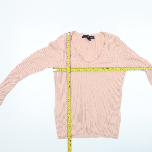 French Connection Womens Beige V-Neck Ribbed Knit Jumper Size S
