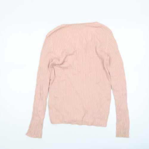 French Connection Womens Beige V-Neck Ribbed Knit Jumper Size S