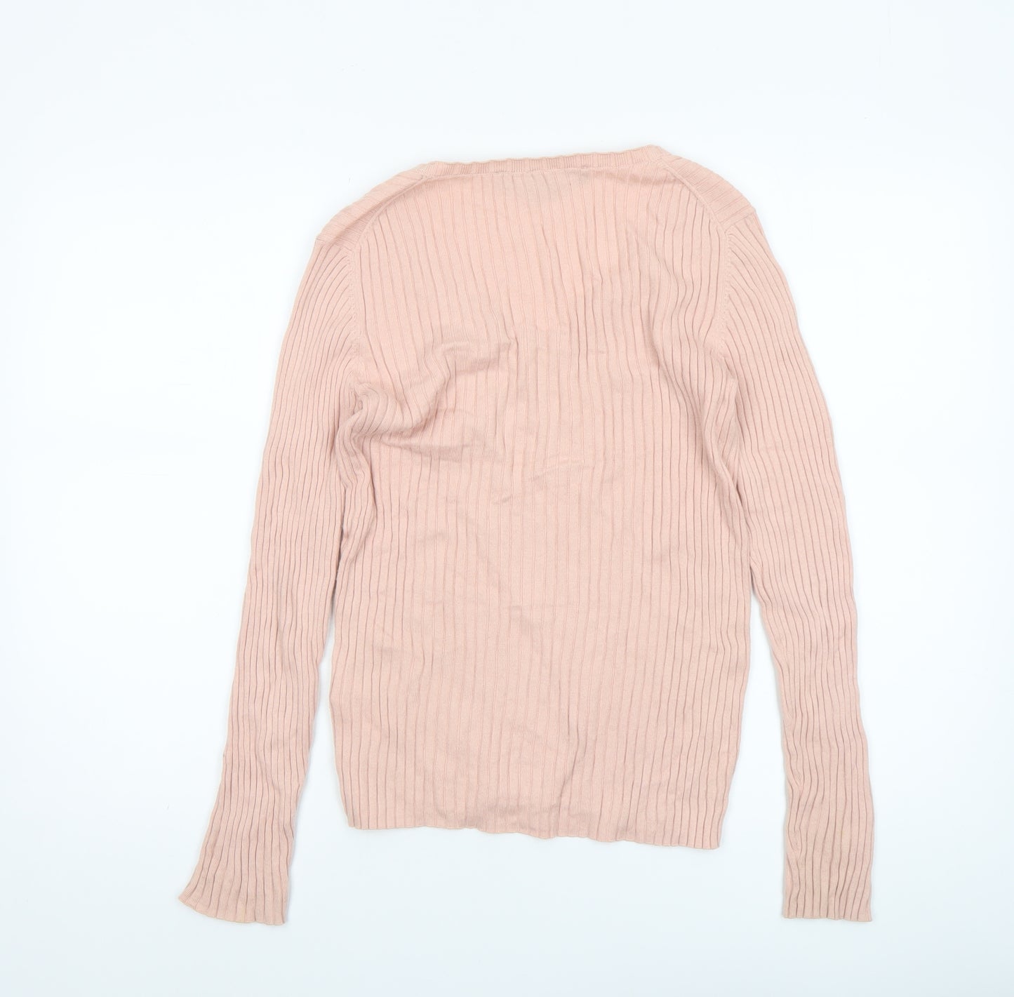 French Connection Womens Beige V-Neck Ribbed Knit Jumper Size S
