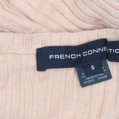 French Connection Womens Beige V-Neck Ribbed Knit Jumper Size S