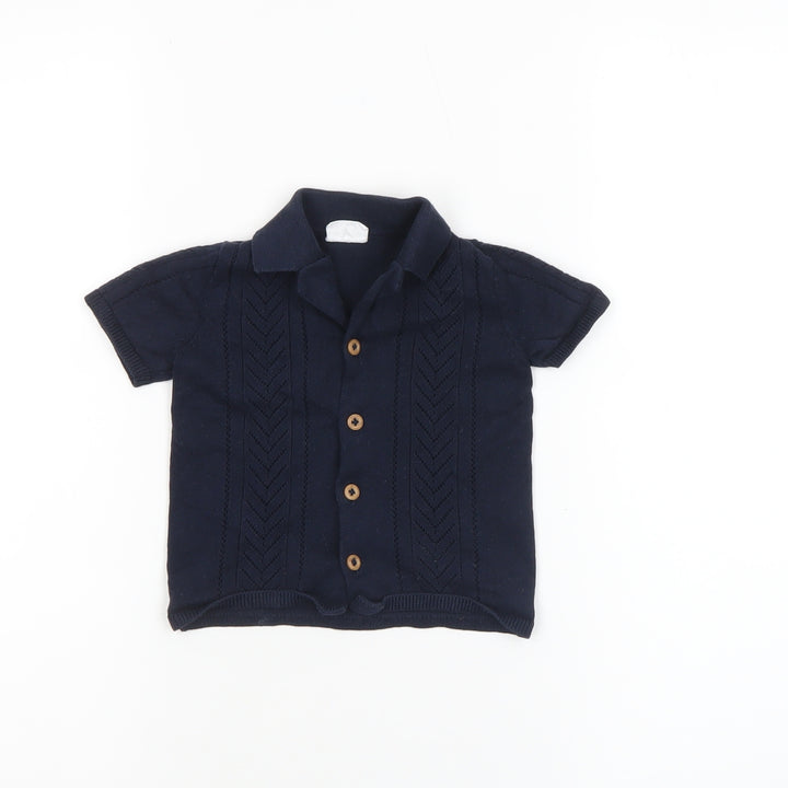 F&F Unisex Baby Navy Blue Cotton Collared Short Sleeve Button Cardigan 6-9M