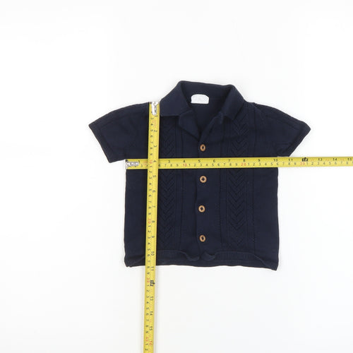 F&F Unisex Baby Navy Blue Cotton Collared Short Sleeve Button Cardigan 6-9M