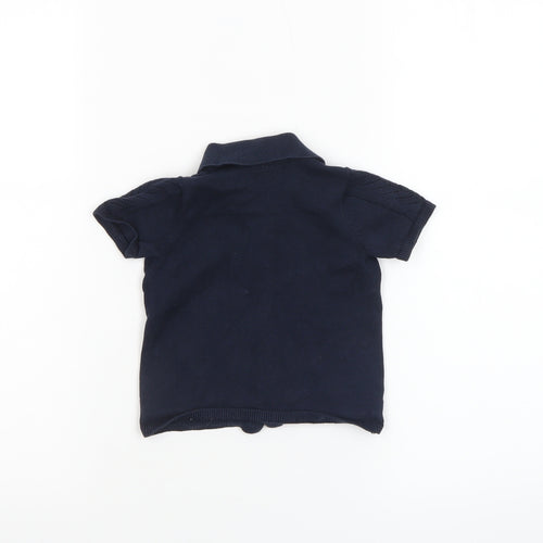 F&F Unisex Baby Navy Blue Cotton Collared Short Sleeve Button Cardigan 6-9M