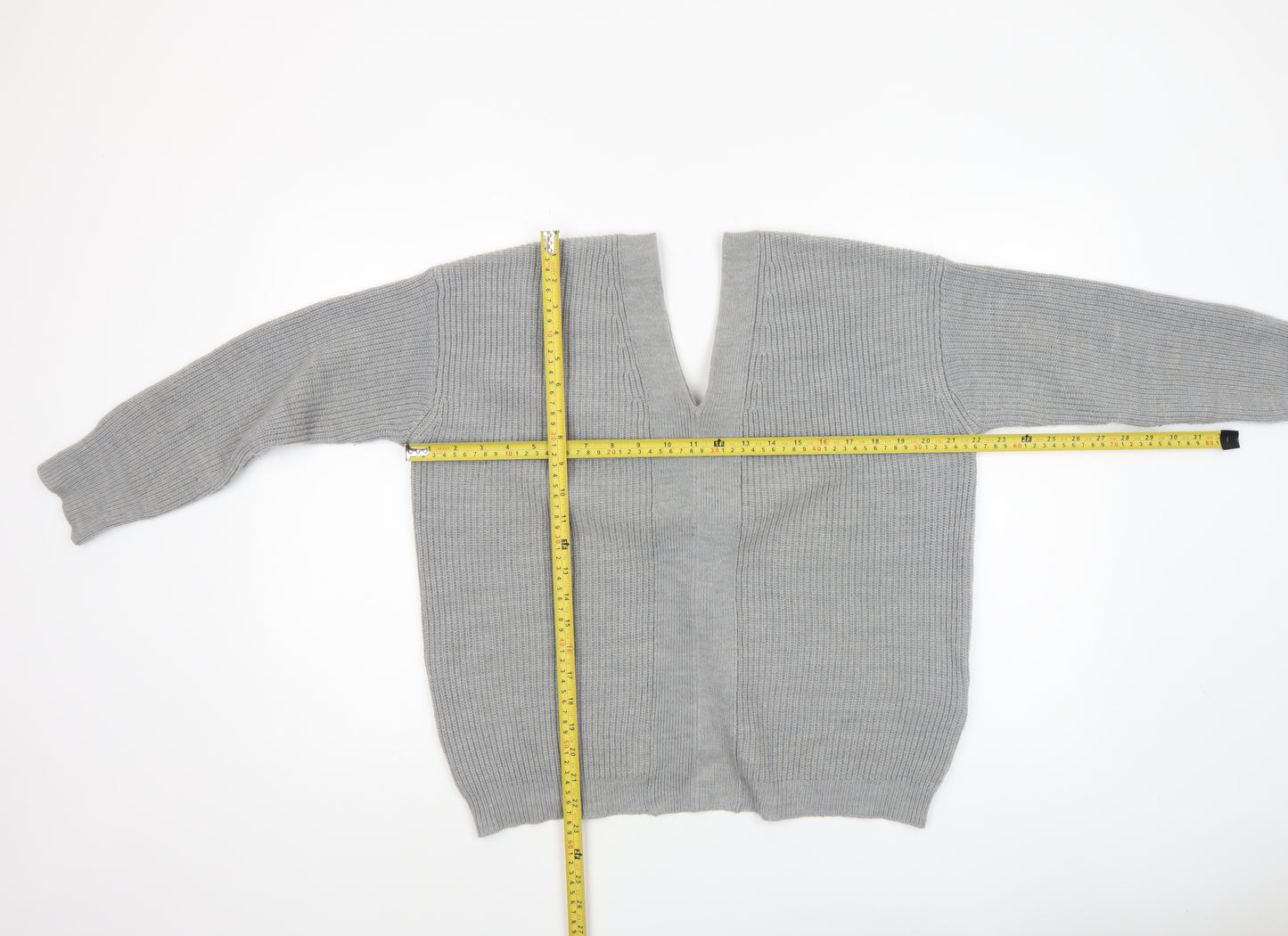 DKNY Women’s Grey V-Neck Lace-Up Ribbed Knit Jumper Size M