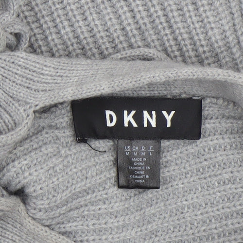 DKNY Women’s Grey V-Neck Lace-Up Ribbed Knit Jumper Size M