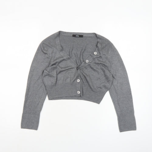 Marks and Spencer Women's Grey V-Neck Button Cardigan Size 8