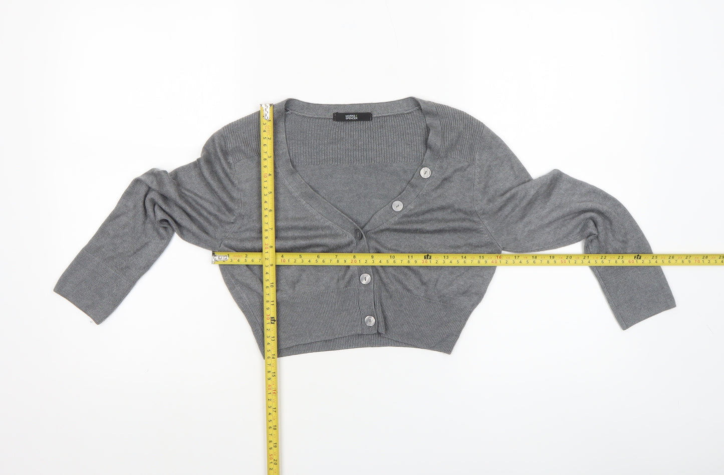 Marks and Spencer Women's Grey V-Neck Button Cardigan Size 8