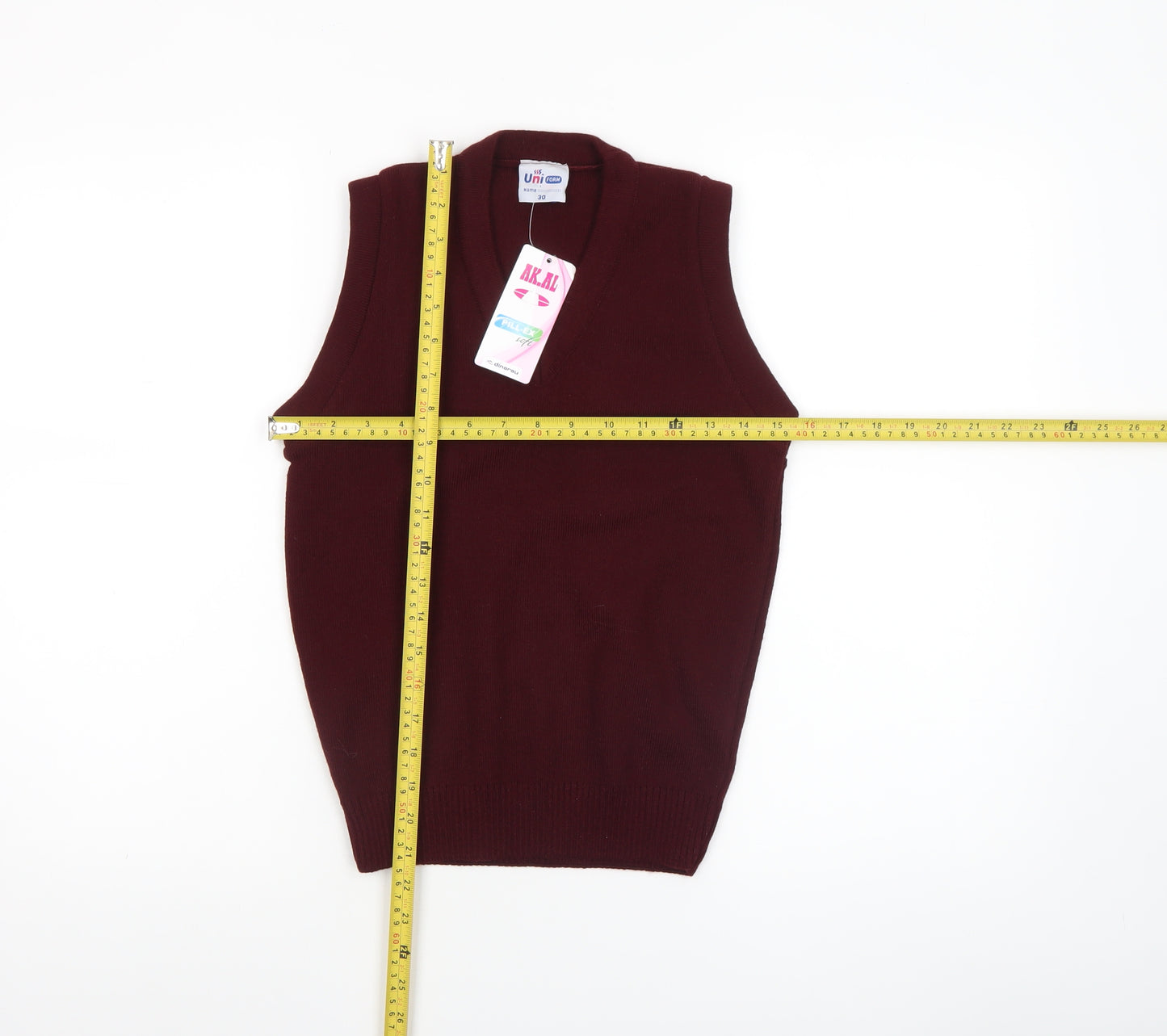 Uniform Boys Burgundy Acrylic Sleeveless Vest Jumper Size 30