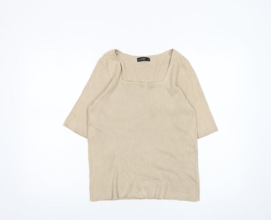 F&F Women’s Beige Square Neck Short Sleeve Knit Top Size L