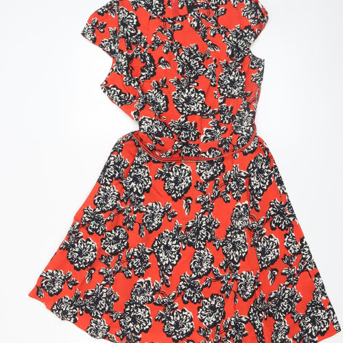 Wallis Women Red Floral Fit & Flare Knee Length Dress UK 10