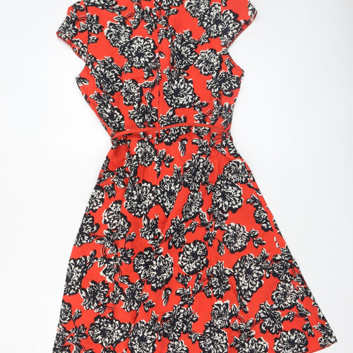Wallis Women Red Floral Fit & Flare Knee Length Dress UK 10