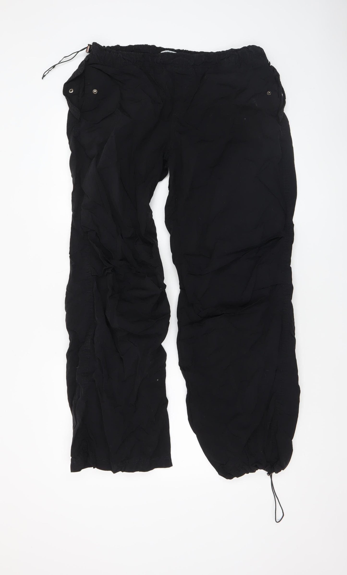 Bershka Women Black Cargo Trousers M Lightweight Nylon Drawstring Pockets