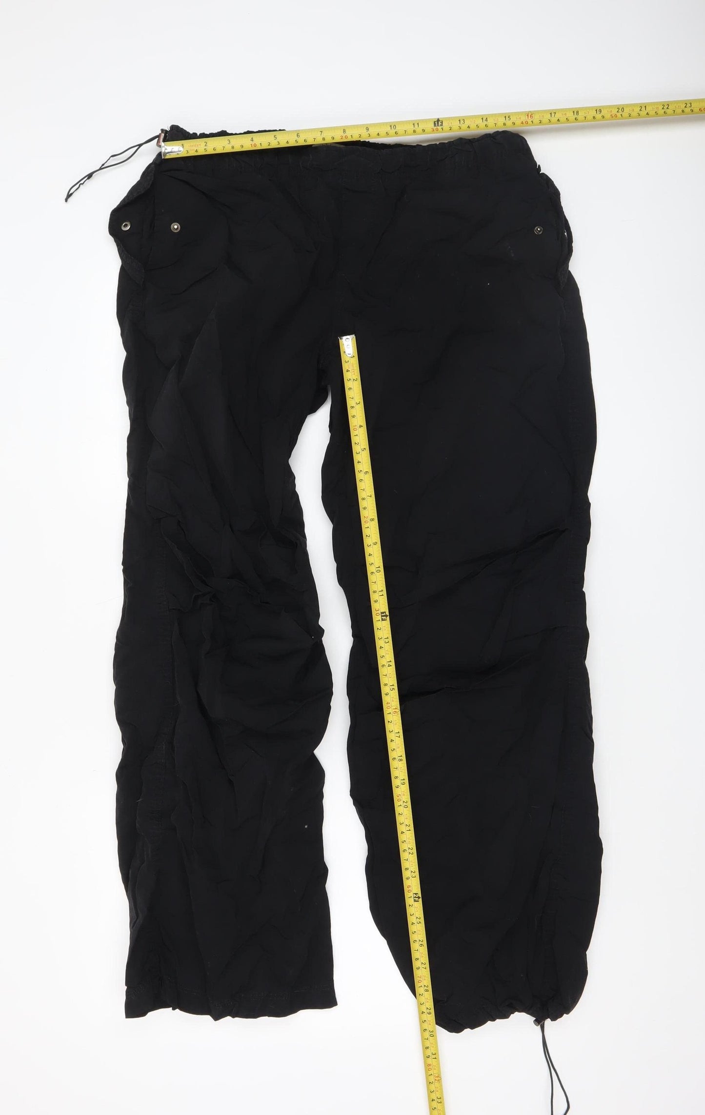 Bershka Women Black Cargo Trousers M Lightweight Nylon Drawstring Pockets