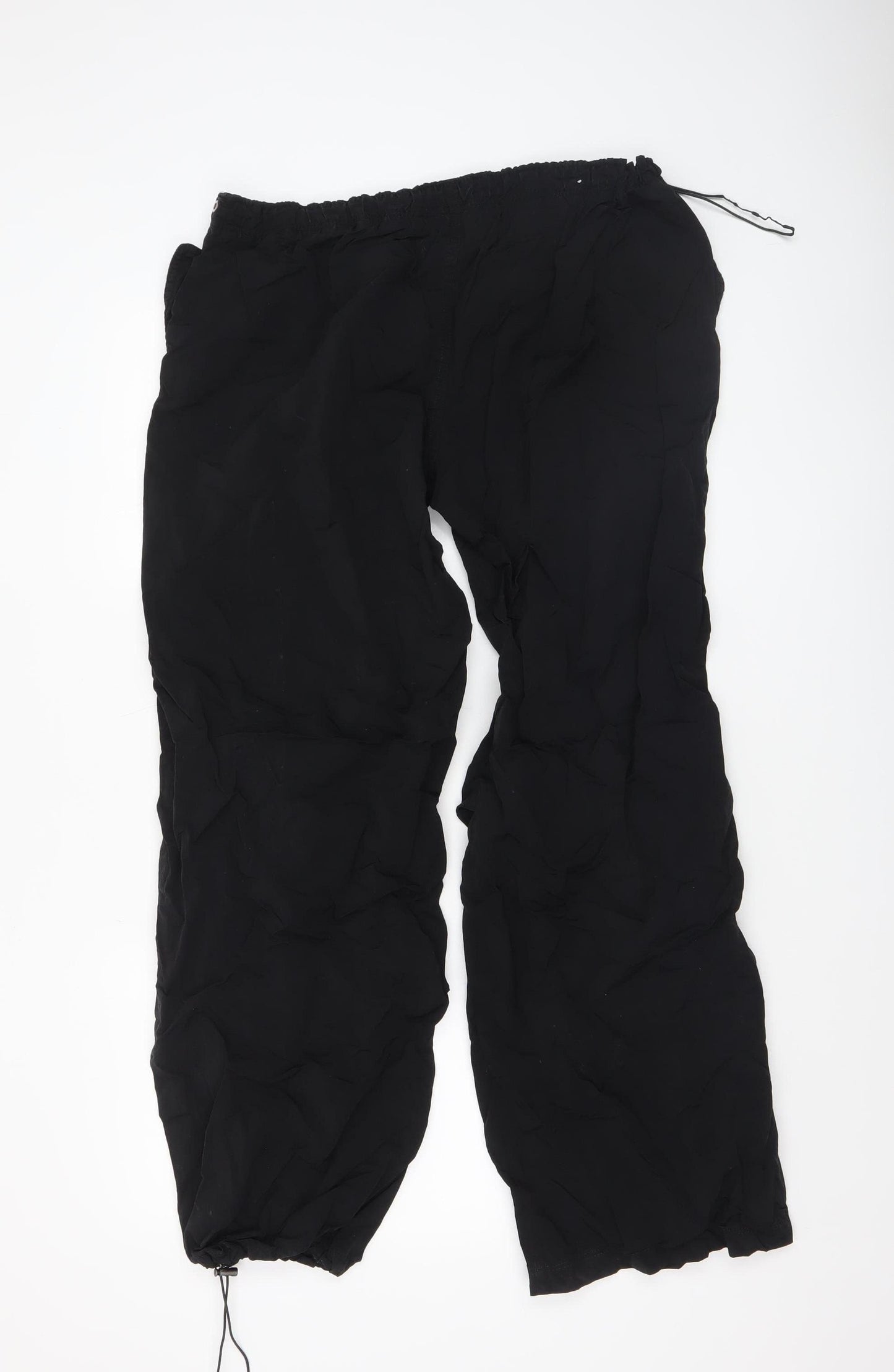 Bershka Women Black Cargo Trousers M Lightweight Nylon Drawstring Pockets