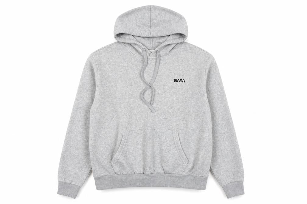 Front view of H&M Divided Women's Grey NASA Hooded Pullover Hoodie, size S