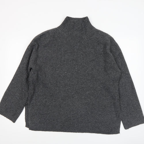 New Look Women’s Grey Ribbed Mock Neck Long Sleeve Jumper Size M
