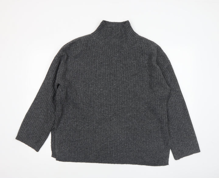 New Look Women’s Grey Ribbed Mock Neck Long Sleeve Jumper Size M