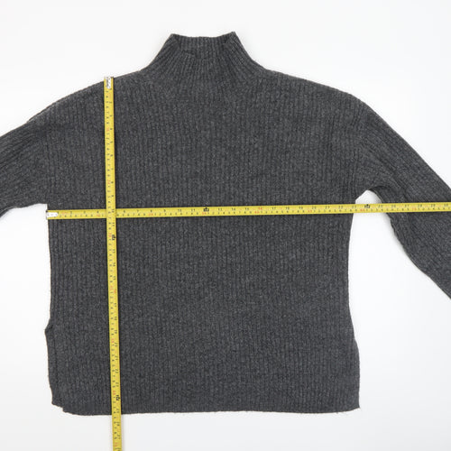 New Look Women’s Grey Ribbed Mock Neck Long Sleeve Jumper Size M