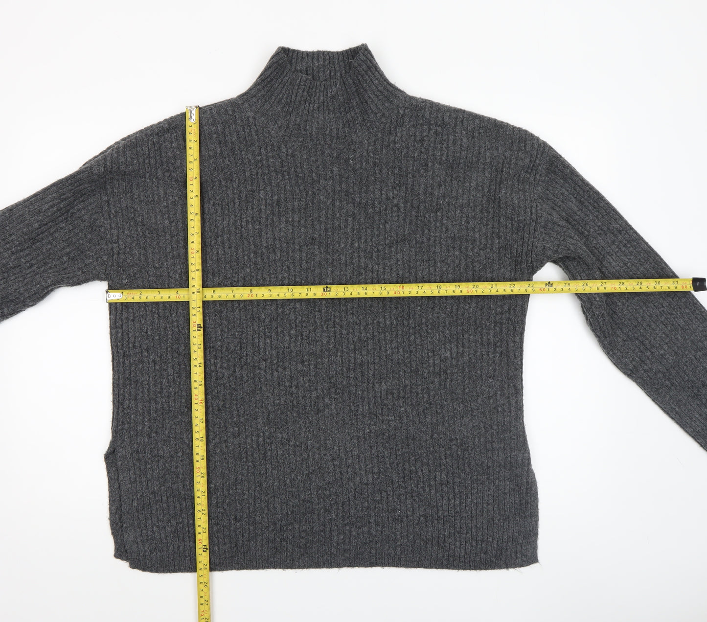 New Look Women’s Grey Ribbed Mock Neck Long Sleeve Jumper Size M