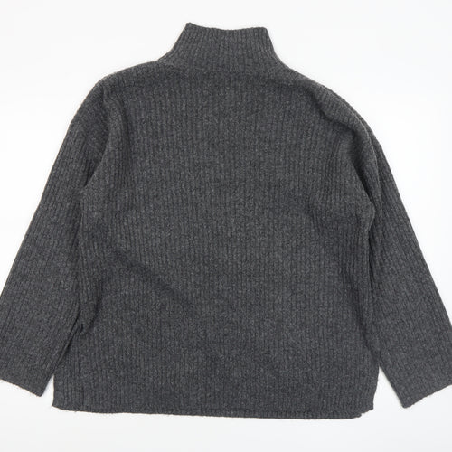 New Look Women’s Grey Ribbed Mock Neck Long Sleeve Jumper Size M