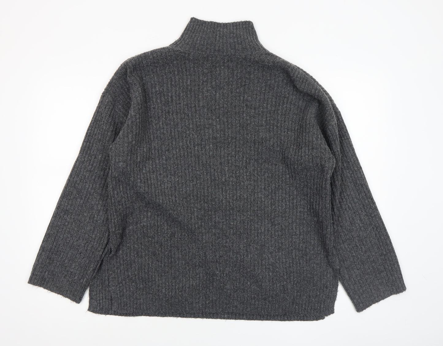 New Look Women’s Grey Ribbed Mock Neck Long Sleeve Jumper Size M