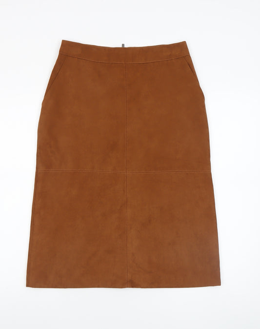 Oasis Women’s Brown Faux Suede Pencil Skirt Size 8 High Rise Zip Back