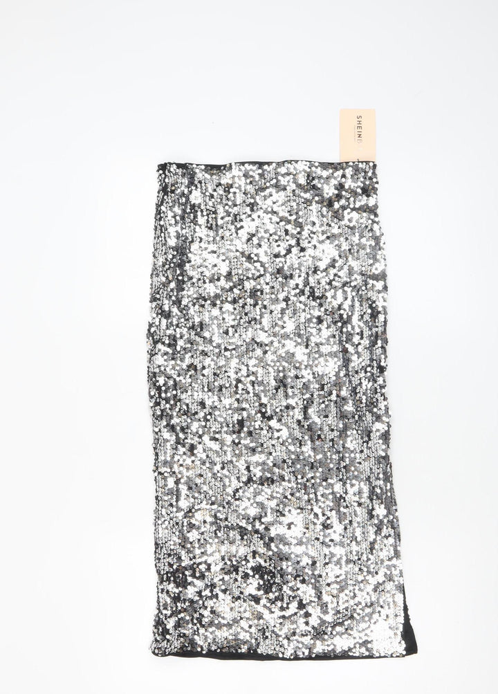 SHEIN Women’s Silver Sequin Pencil Skirt Size 10 Party Glam