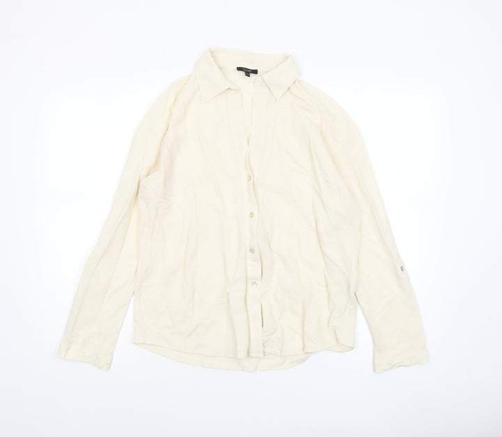 Massimo Dutti Women's Ivory Long Sleeve Button-Up Shirt Size S