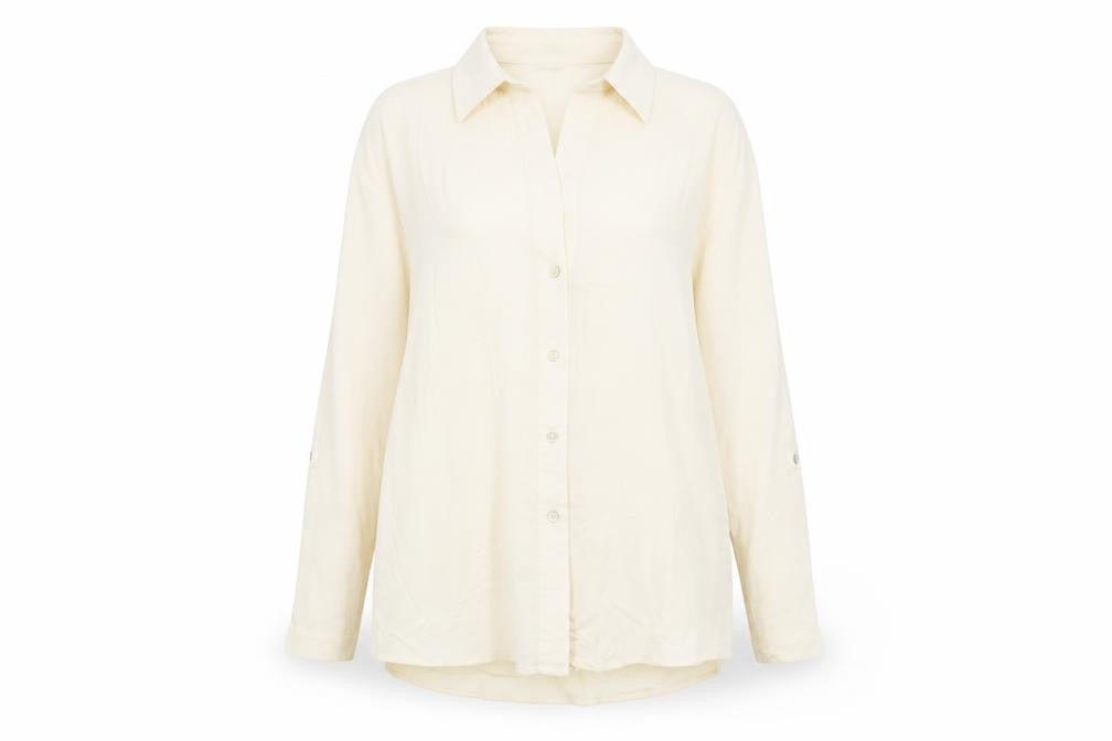 Front view of Massimo Dutti Women's Ivory Long Sleeve Button-Up Shirt, size S