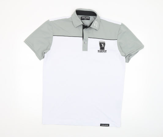 Druids Men’s White Golf Polo Shirt Medium Moisture Wicking Activewear